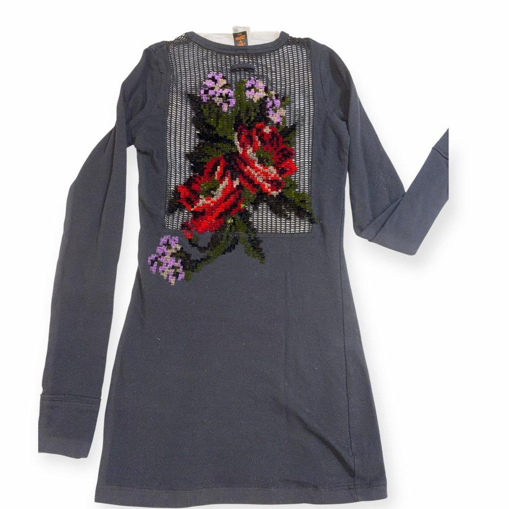 JEAN PAUL GAULTIER Fuzzi Knit Floral Embroidered Mesh Sweater Mini Dress - Picture 6 of 16
